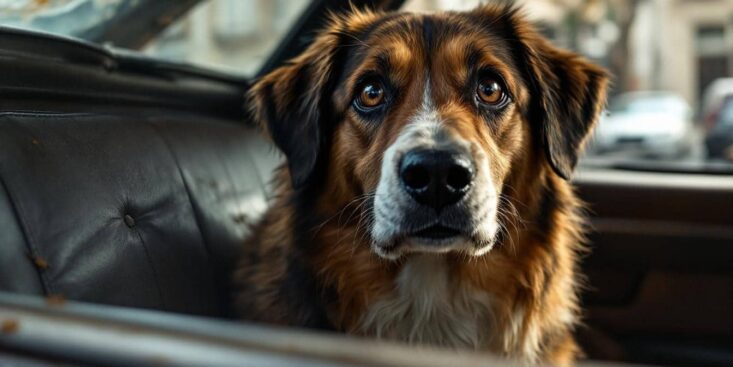 Chien coincé dans une voiture